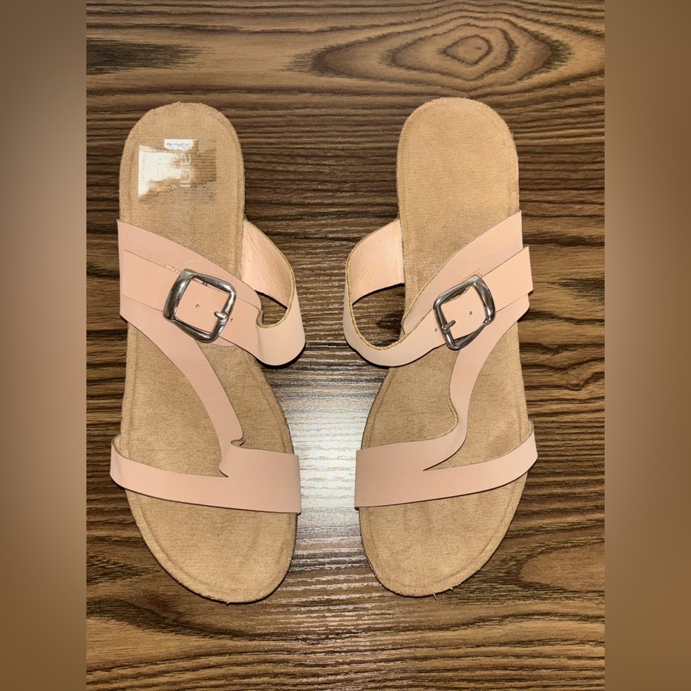 Annie Blush Wedges with Metallic Buckle